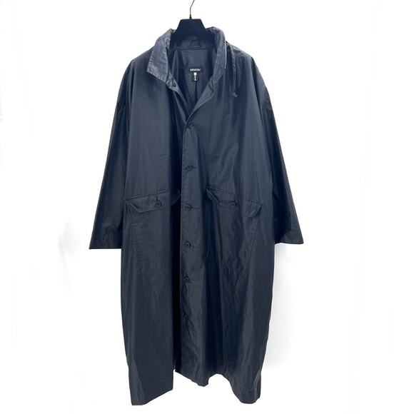 Eskandar Black Extra Long Hooded Boxy Raincoat Womens Size 2 - Picture 2 of 9